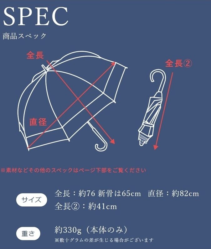 2段おりたたみ。ロサブラン日傘のサイズ。